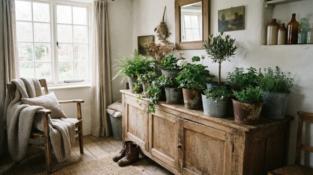 Atmospheric interior design photograph of a cozy corner with