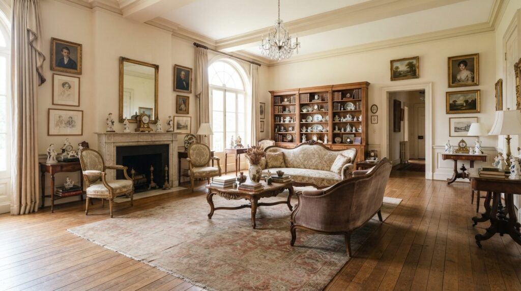 Wide-angle professional photograph of an estate home interio