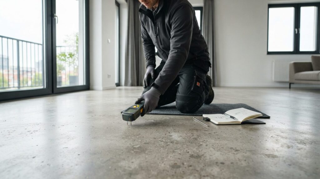 Modern concrete floor in residential apartment with moisture