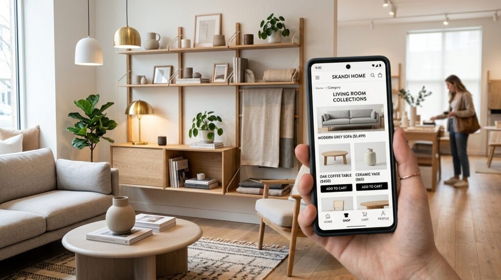 Modern home interior showroom display with carefully curated